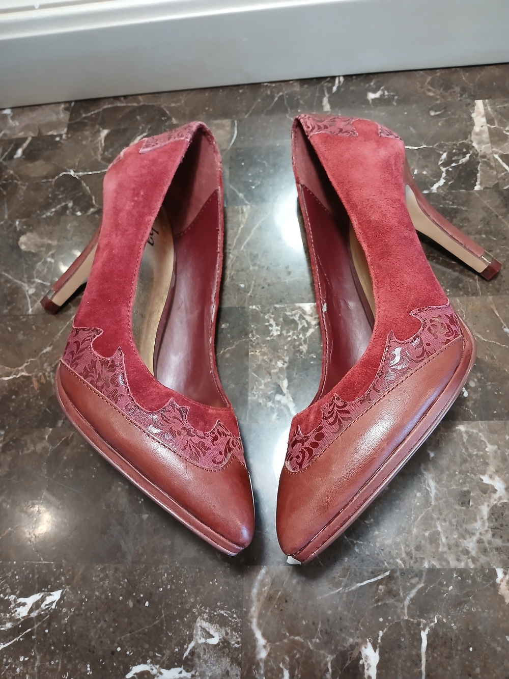 Reba Burgundy Suede & Leather Pointed Toe Pumps